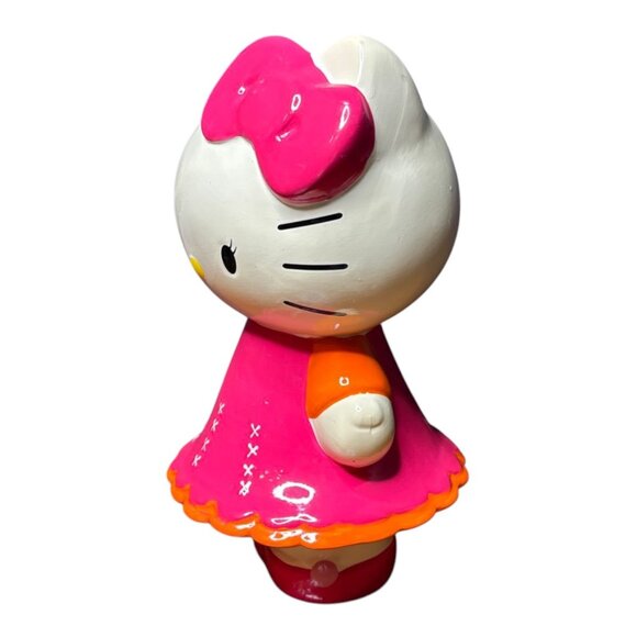 HELLO KITTY Ceramic Coin Piggy Bank 9" Pink Bow Orange Dress /1976/2012 SANRIO - Picture 2 of 13